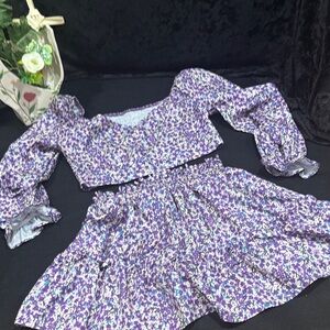 SHEIN Purple Floral Crop Top and Skirt Set
